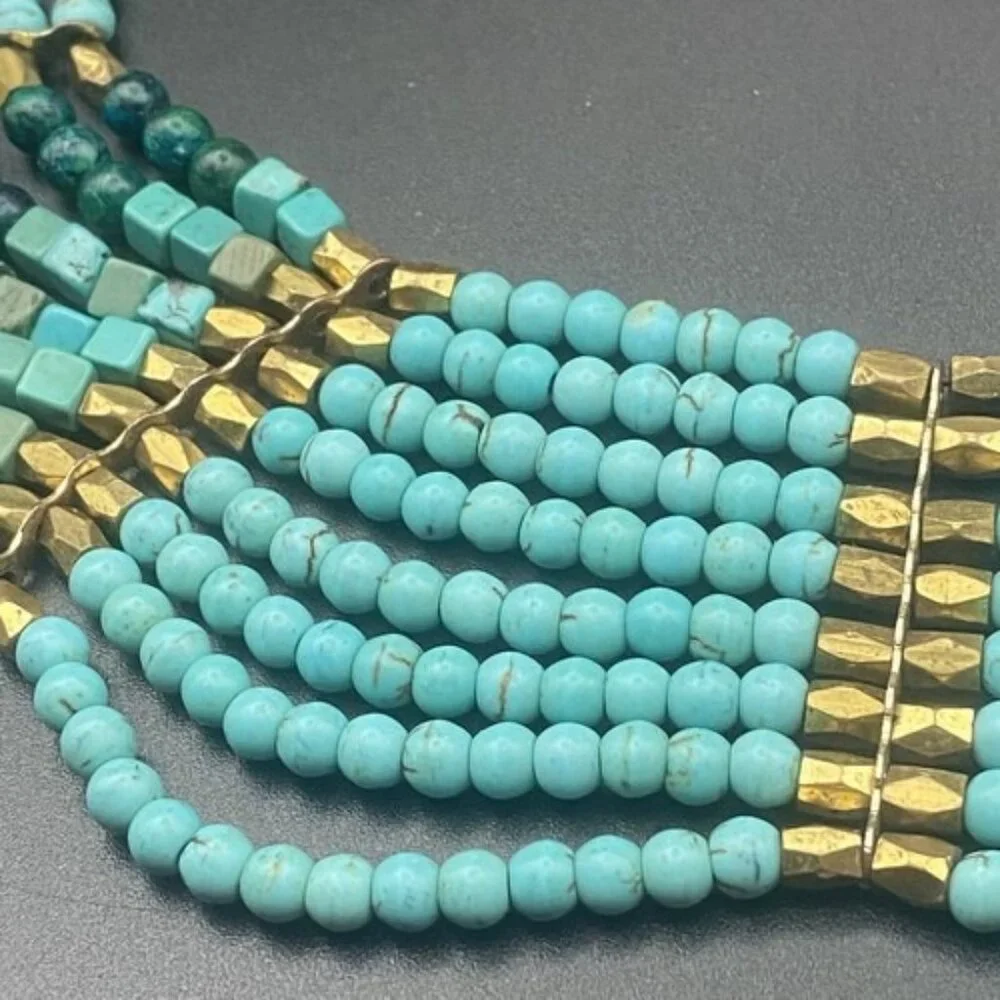 Nakamol Signed Necklace Layered Natural Stone Turquoise Bib Gold Bead Anthro SW - Picture 9 of 11